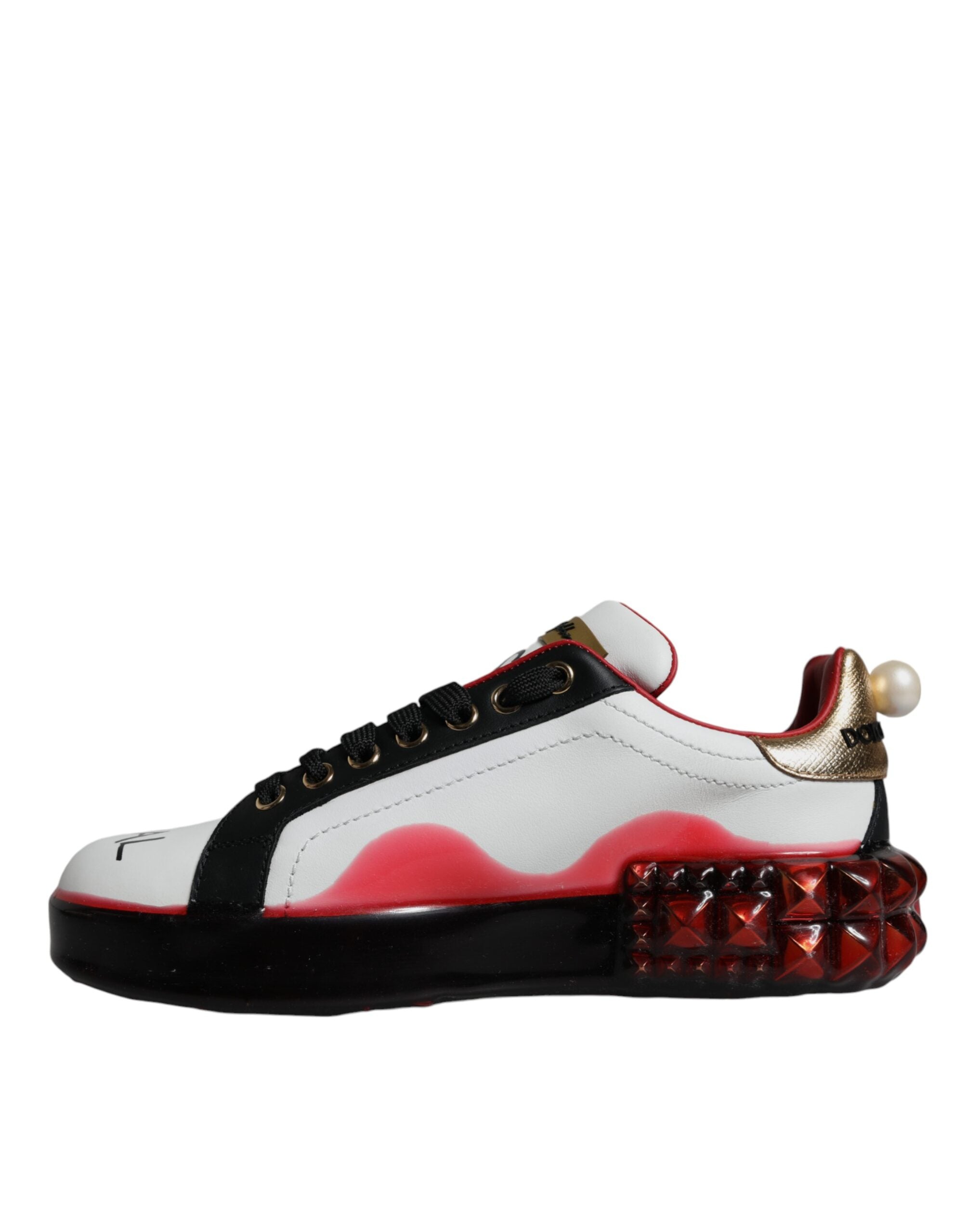 Hvite Røde Krystaller Skinn Portofino Sneakers Sko
