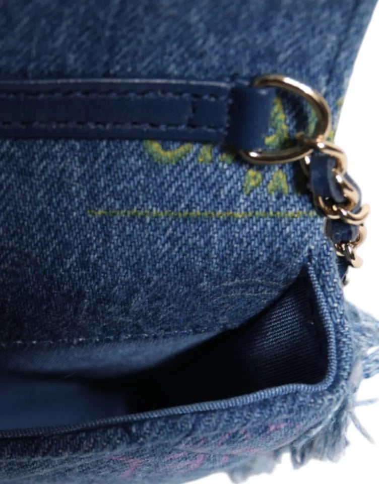 Denim Mood Flap Micro Logo Printed Fransed Axelväska