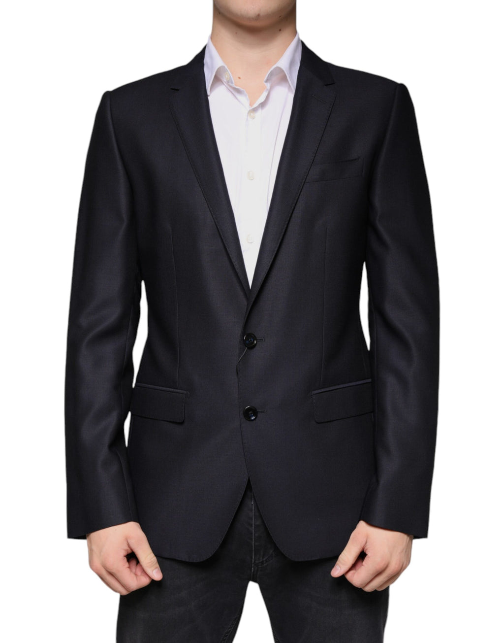 Mørkeblå ull, enkeltspent dresskåpeblazer