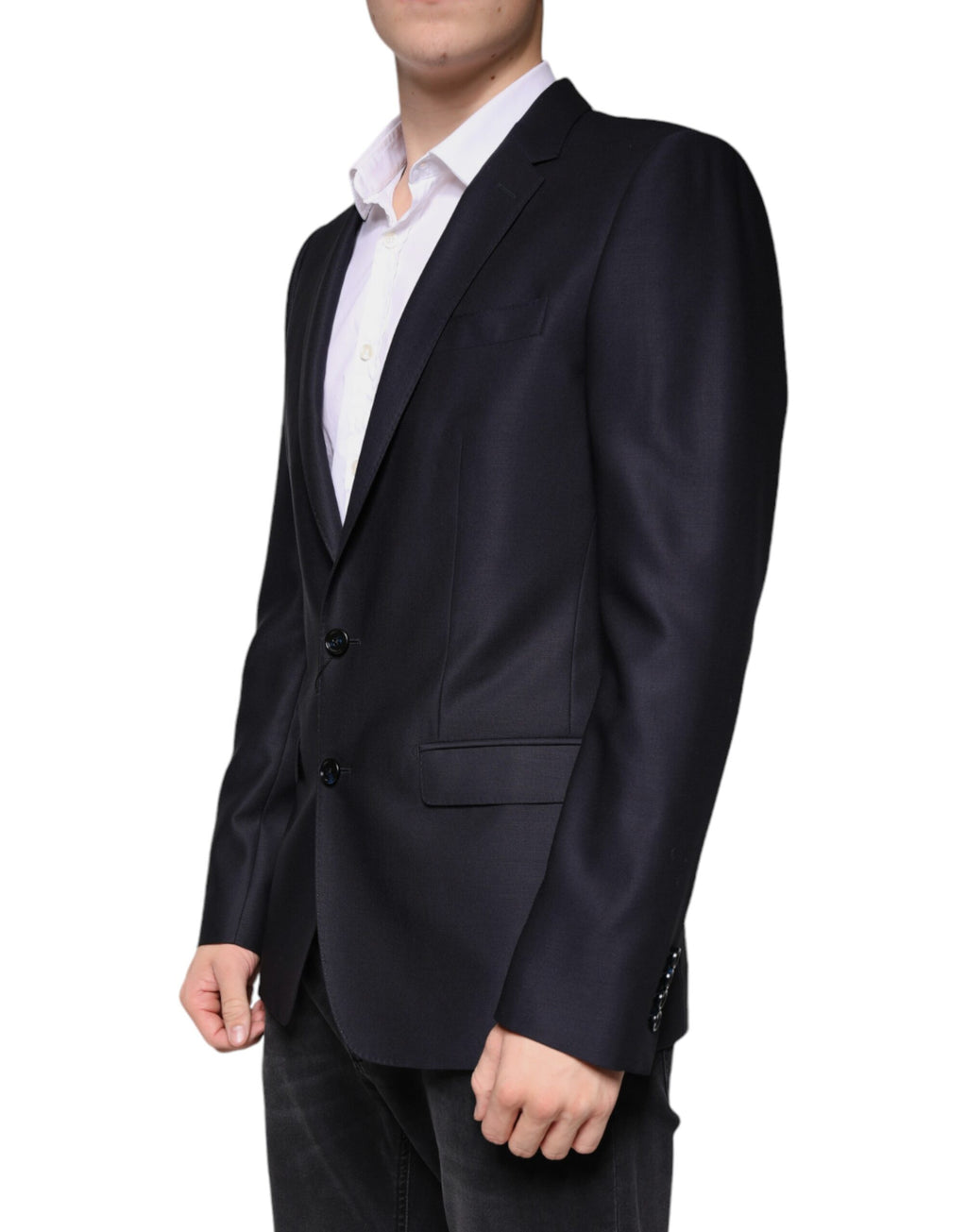 Mørkeblå ull, enkeltspent dresskåpeblazer