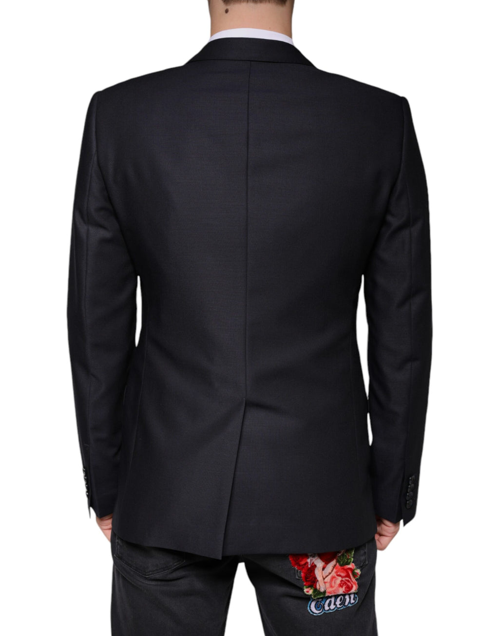 Mørkeblå ull, enkeltspent dresskåpeblazer