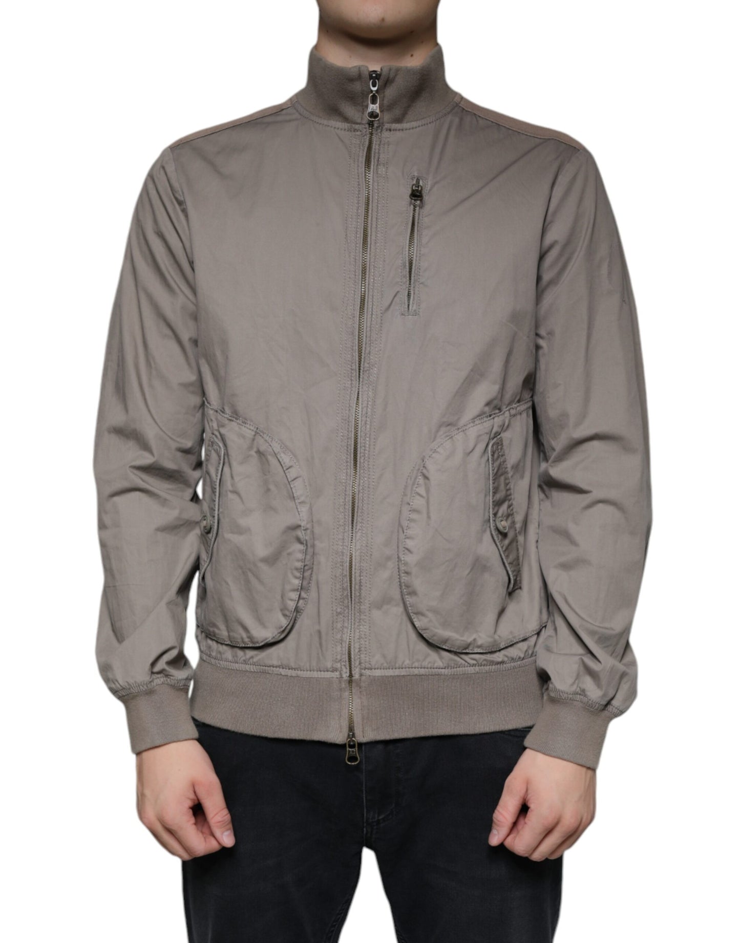 Armani Jeans Brun Bomull Full Zip Bomber Logo Jakke