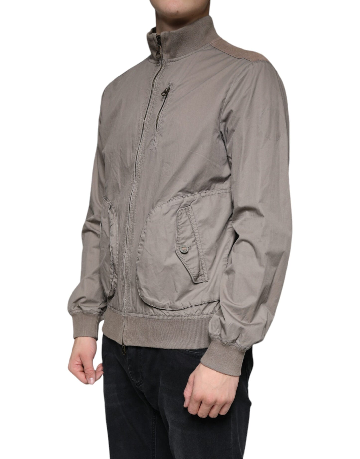 Armani Jeans Brun Bomull Full Zip Bomber Logo Jakke