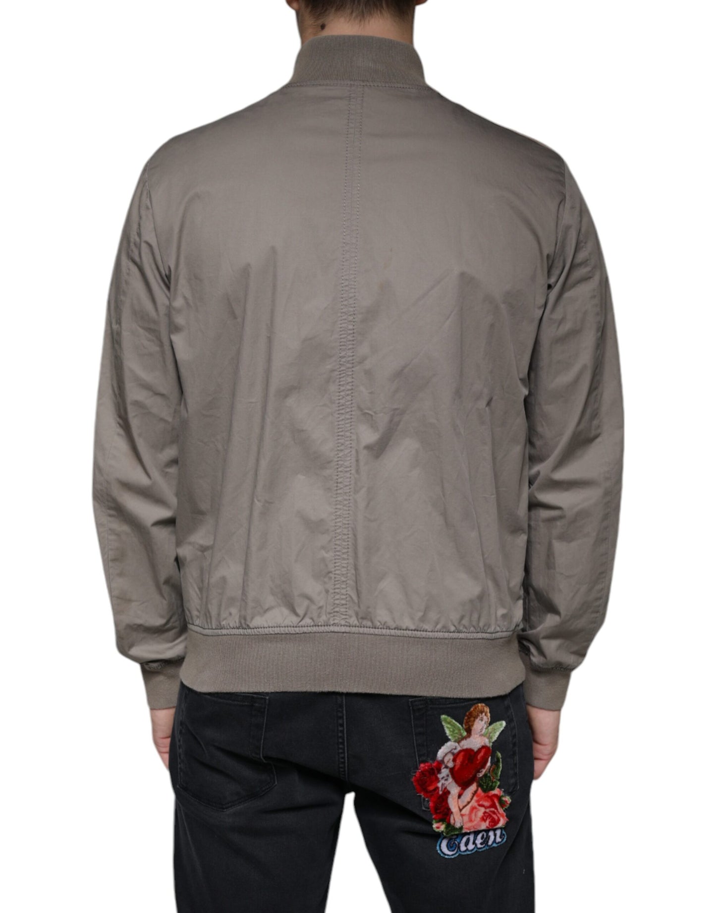 Armani Jeans Brun Bomull Full Zip Bomber Logo Jakke