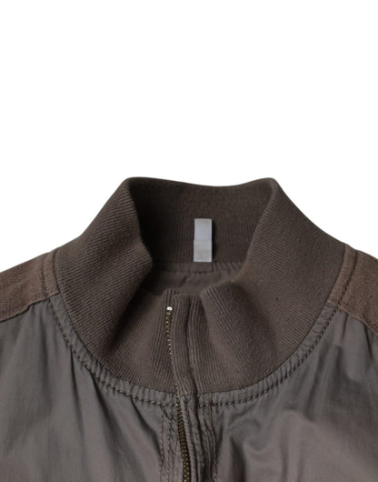 Armani Jeans Brun Bomull Full Zip Bomber Logo Jakke