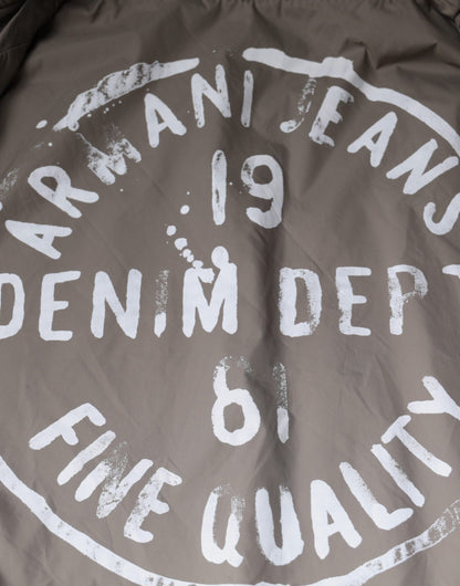 Armani Jeans Brun Bomull Full Zip Bomber Logo Jakke