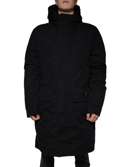 Dolce &amp; Gabbana svart parkas i bomull med trenchcoat och huva