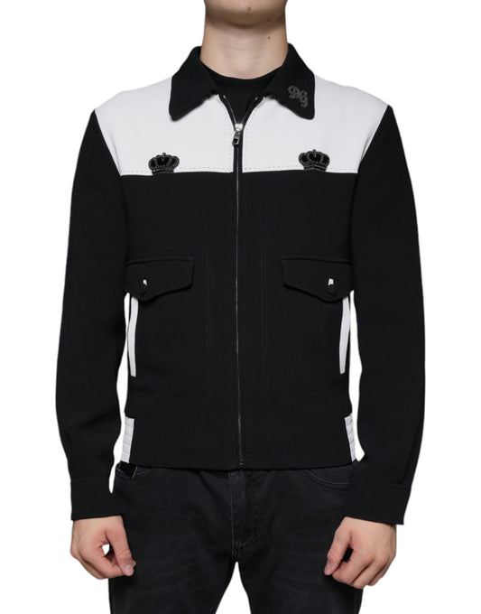 Dolce &amp; Gabbana Svartvit DG Crown Heldragkedja Blousonjacka