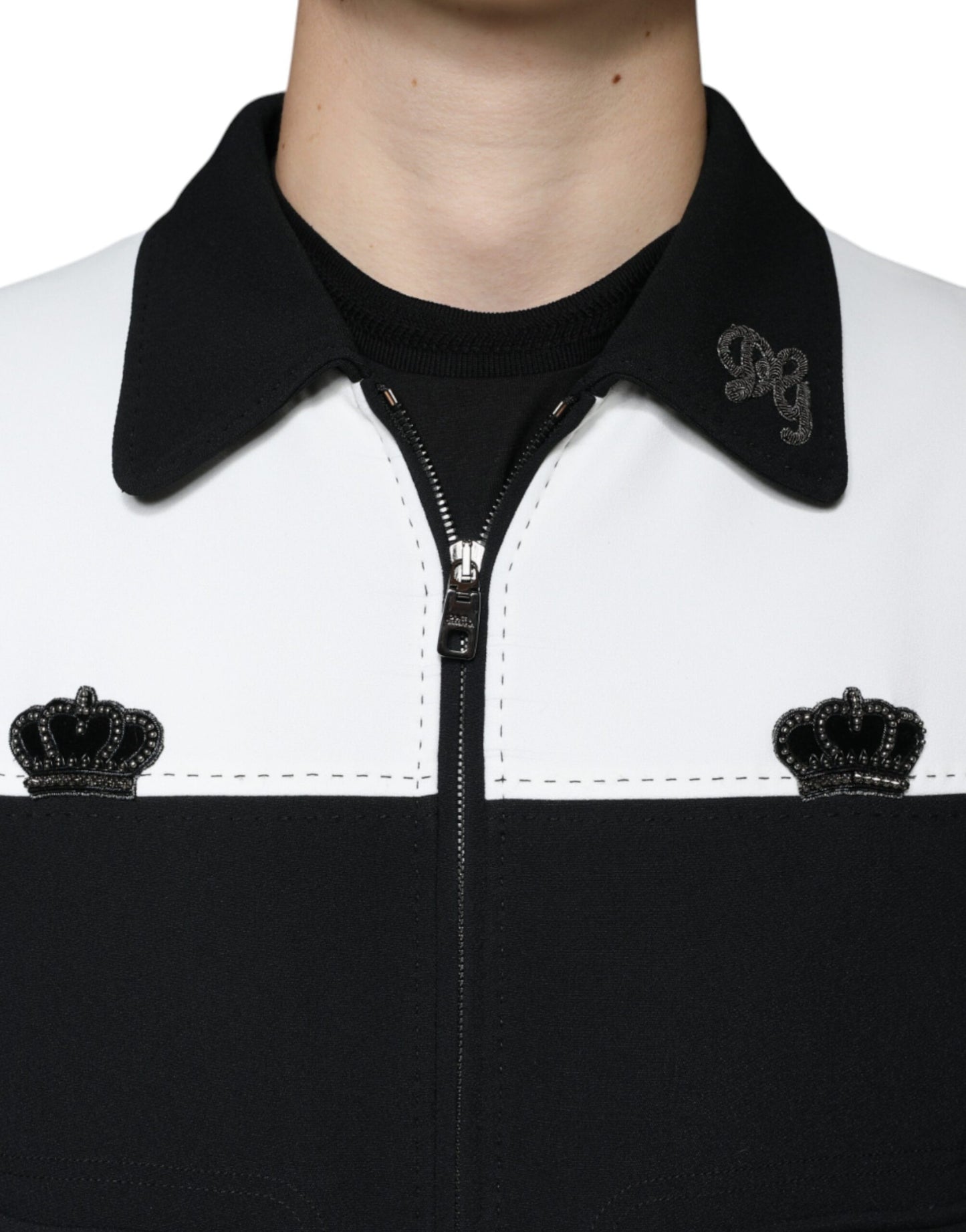 Dolce &amp; Gabbana Svartvit DG Crown Heldragkedja Blousonjacka