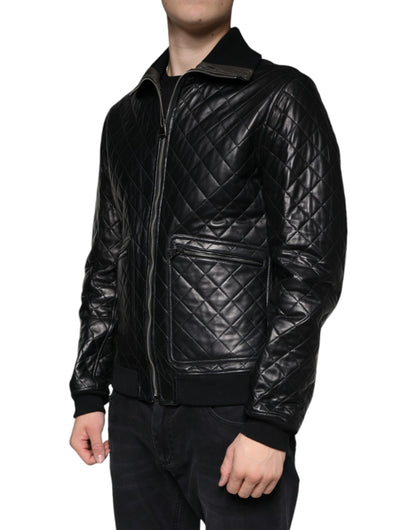 Dolce &amp; Gabbana Svart quiltad kalvskinnsjacka med dragkedja