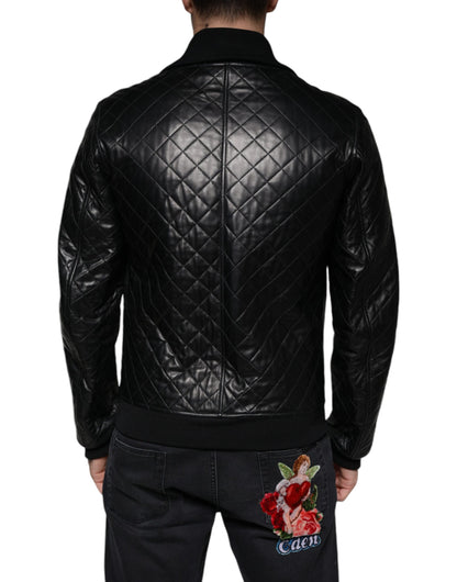 Dolce &amp; Gabbana Svart quiltad kalvskinnsjacka med dragkedja