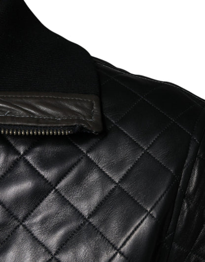 Dolce &amp; Gabbana Svart quiltad kalvskinnsjacka med dragkedja