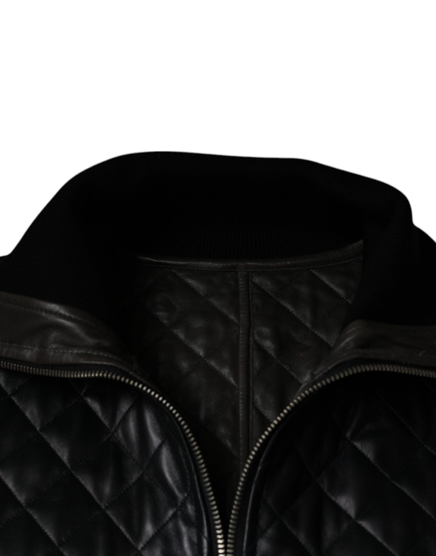 Dolce &amp; Gabbana Svart quiltad kalvskinnsjacka med dragkedja
