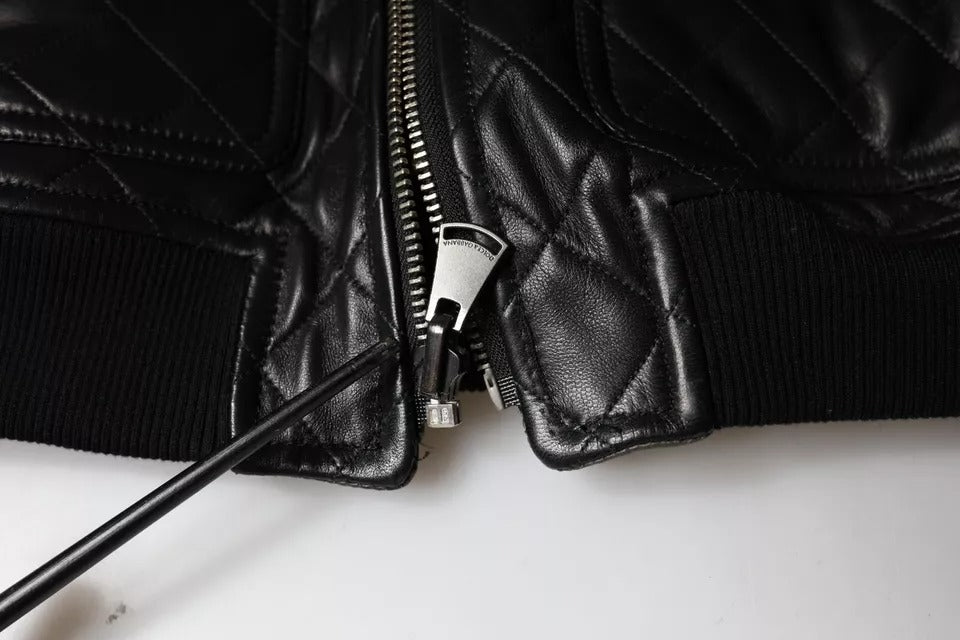 Dolce &amp; Gabbana Svart quiltad kalvskinnsjacka med dragkedja