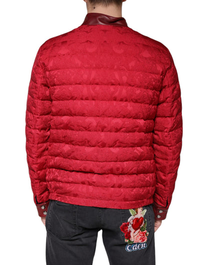 Dolce &amp; Gabbana rød vattert bomberjakke med gullkronelogo