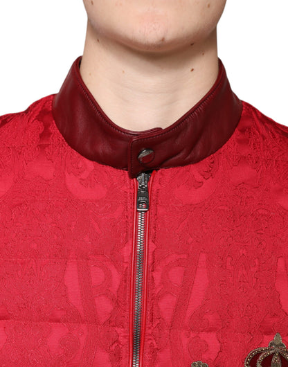 Dolce &amp; Gabbana rød vattert bomberjakke med gullkronelogo