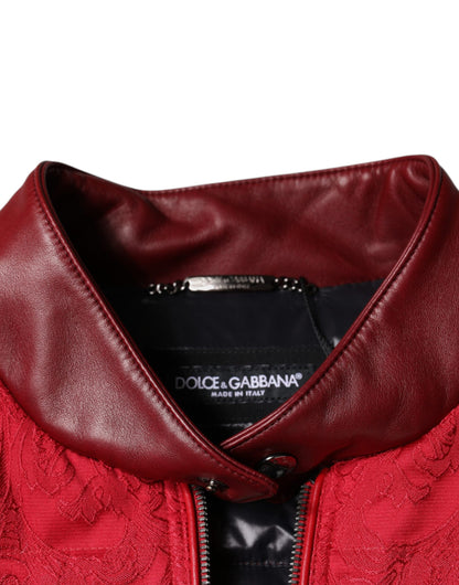 Dolce &amp; Gabbana rød vattert bomberjakke med gullkronelogo