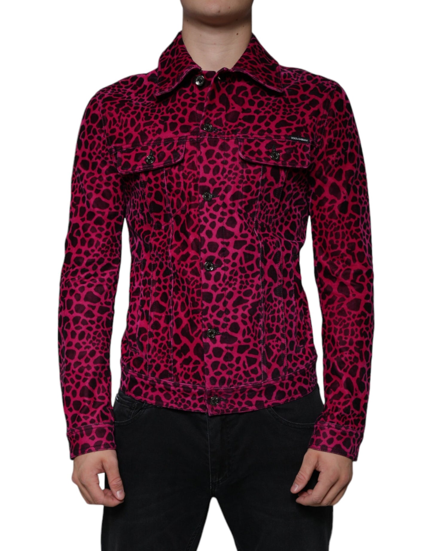 Dolce &amp; Gabbana Fuchsia Leopardjacka Med Knappkrage