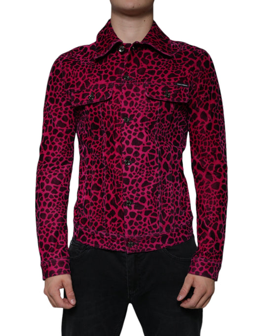 Dolce &amp; Gabbana Fuchsia Leopardjacka Med Knappkrage