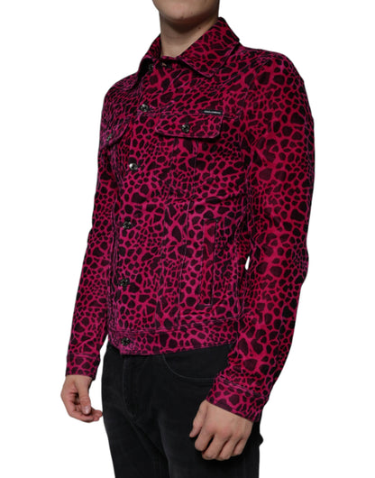 Dolce &amp; Gabbana Fuchsia Leopardjacka Med Knappkrage