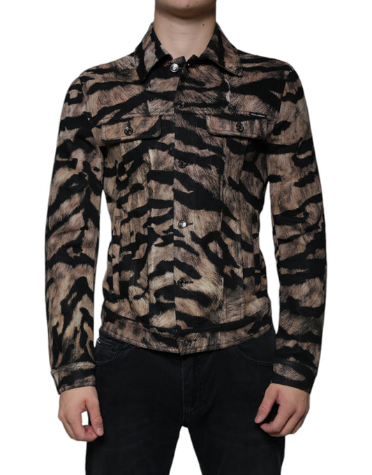 Dolce &amp; Gabbana Brun Tigerjacka Med Knappkrage