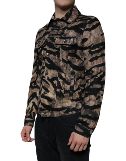 Dolce &amp; Gabbana Brun Tigerjacka Med Knappkrage