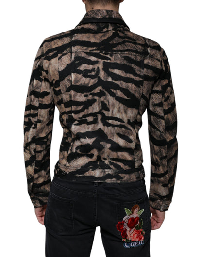 Dolce &amp; Gabbana Brun Tigerjacka Med Knappkrage