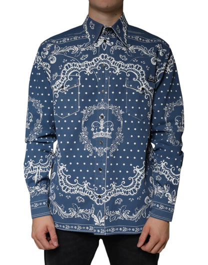 Dolce &amp; Gabbana Blåvit Bandana Mönstrad Bomullsskjorta Casual