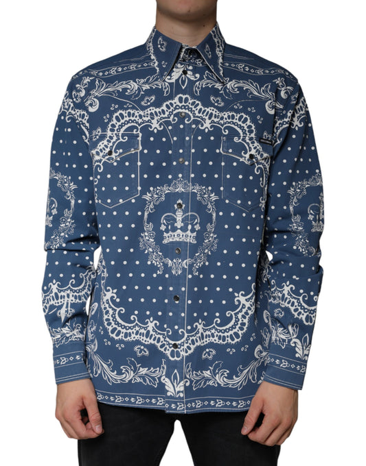 Dolce &amp; Gabbana Blåvit Bandana Mönstrad Bomullsskjorta Casual