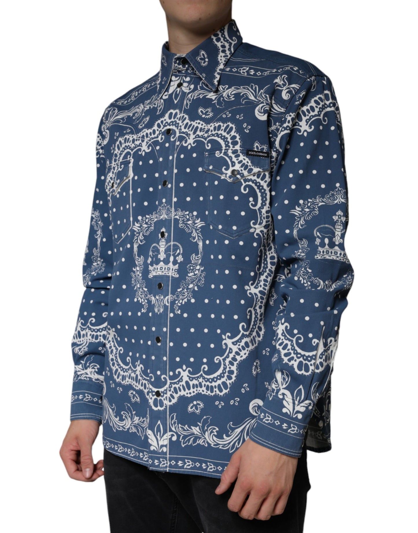 Dolce &amp; Gabbana Blåvit Bandana Mönstrad Bomullsskjorta Casual