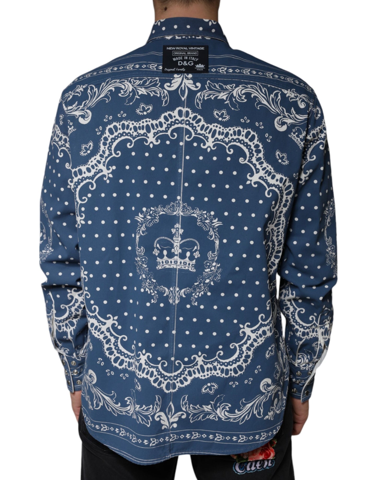 Dolce &amp; Gabbana Blåvit Bandana Mönstrad Bomullsskjorta Casual