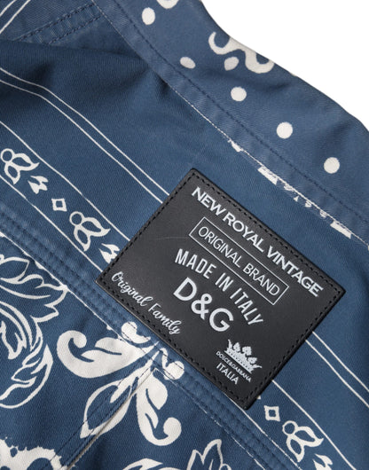 Dolce &amp; Gabbana Blåvit Bandana Mönstrad Bomullsskjorta Casual