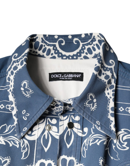 Dolce &amp; Gabbana Blåvit Bandana Mönstrad Bomullsskjorta Casual