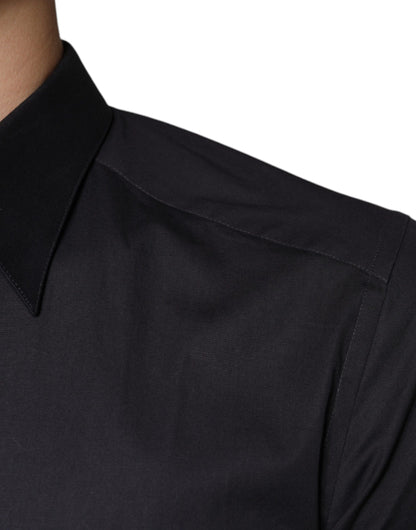 Dolce &amp; Gabbana Svart Bomulls Stretchklänning GULD Formell Skjorta