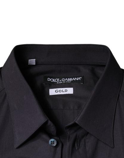 Dolce &amp; Gabbana Svart Bomulls Stretchklänning GULD Formell Skjorta