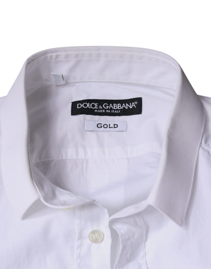 Dolce &amp; Gabbana Vit Bomullsklänning GULD Formell Krageskjorta