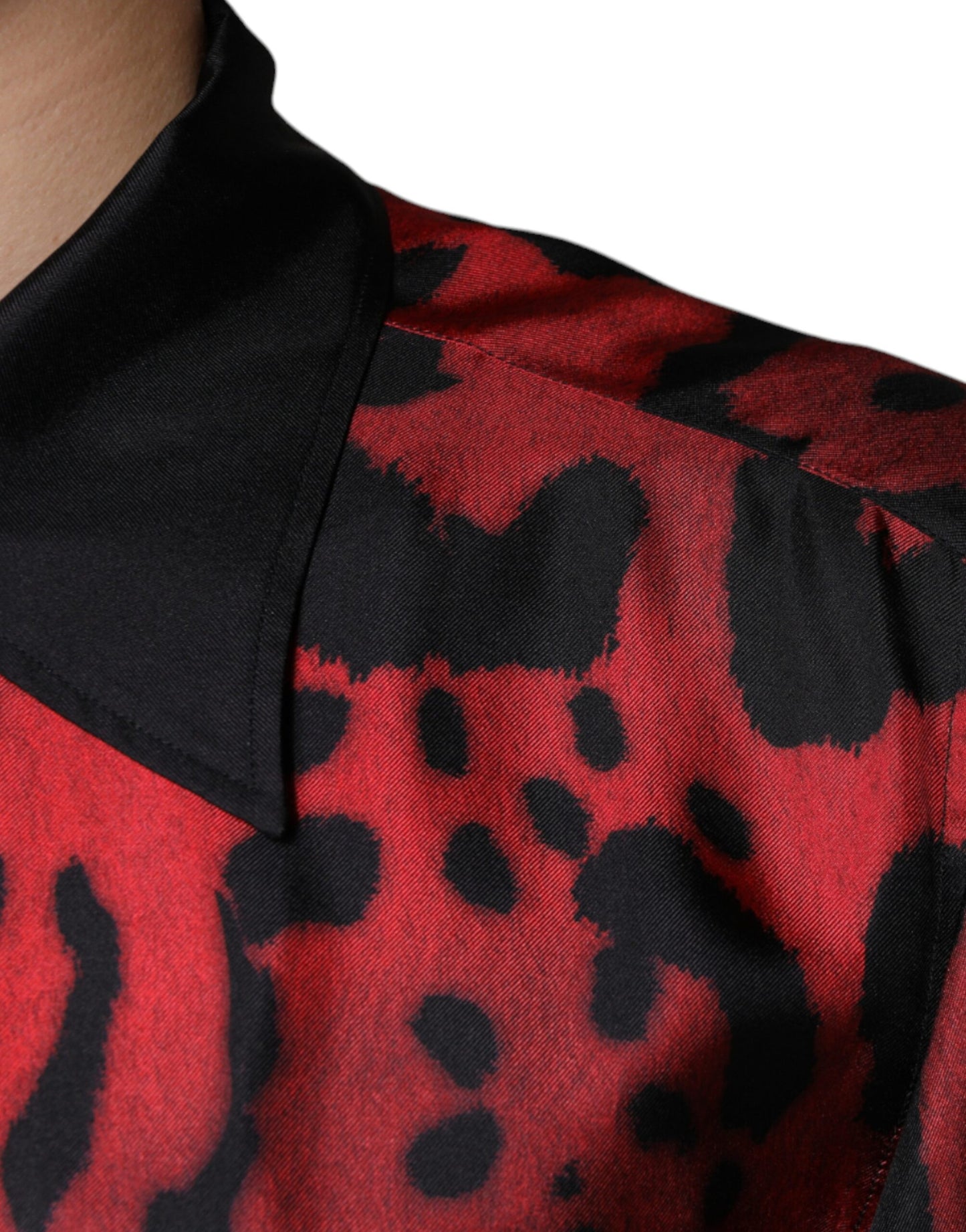 Dolce &amp; Gabbana Röd Leopard Sidenskjorta med Knappar