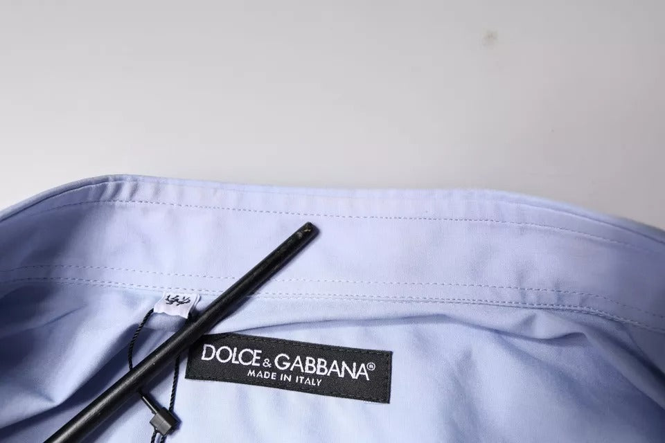 Dolce &amp; Gabbana Ljusblå Bomull Herrskjorta med Hög Hals