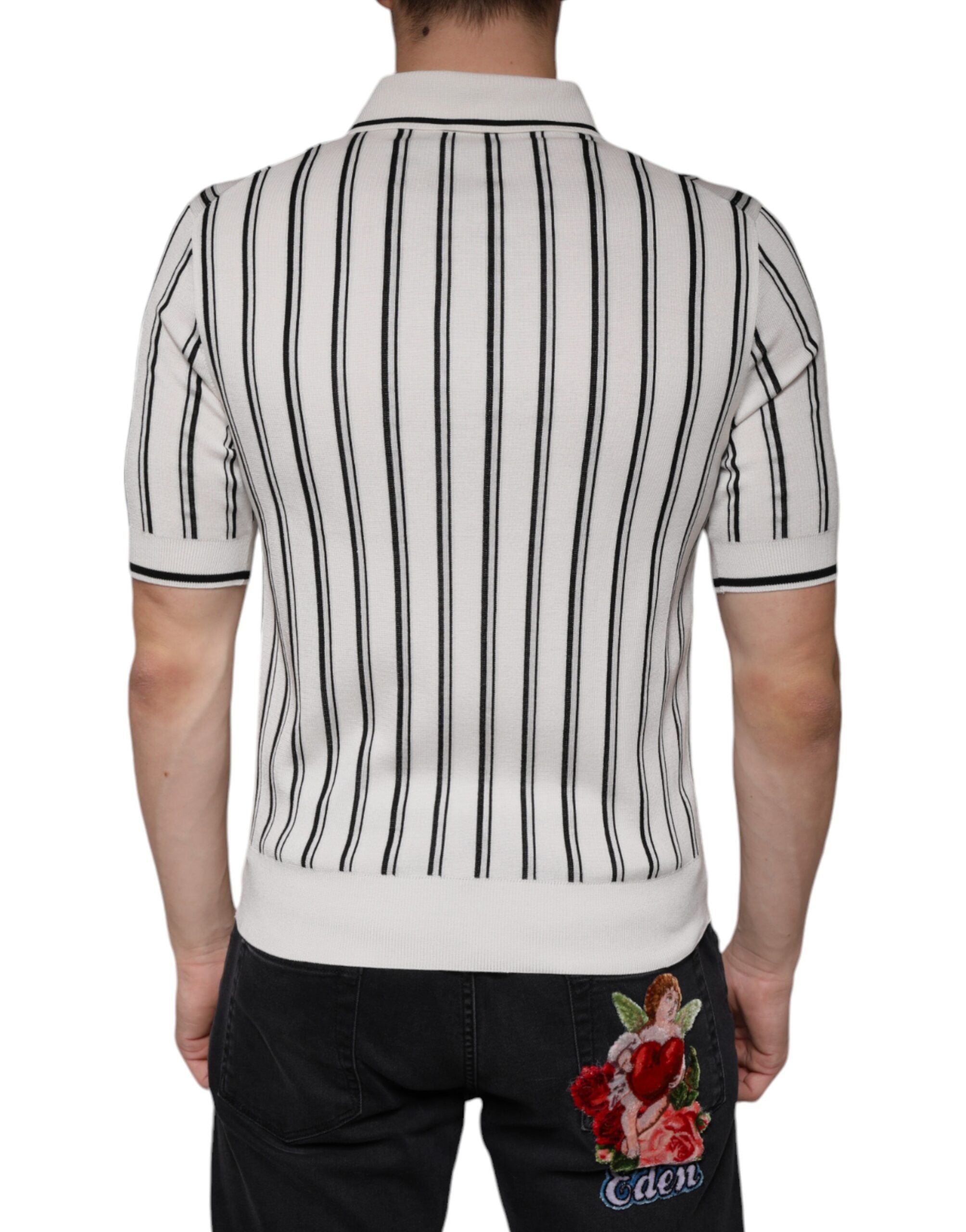 Vit Svart Randig Polo Kortärmad T-shirt