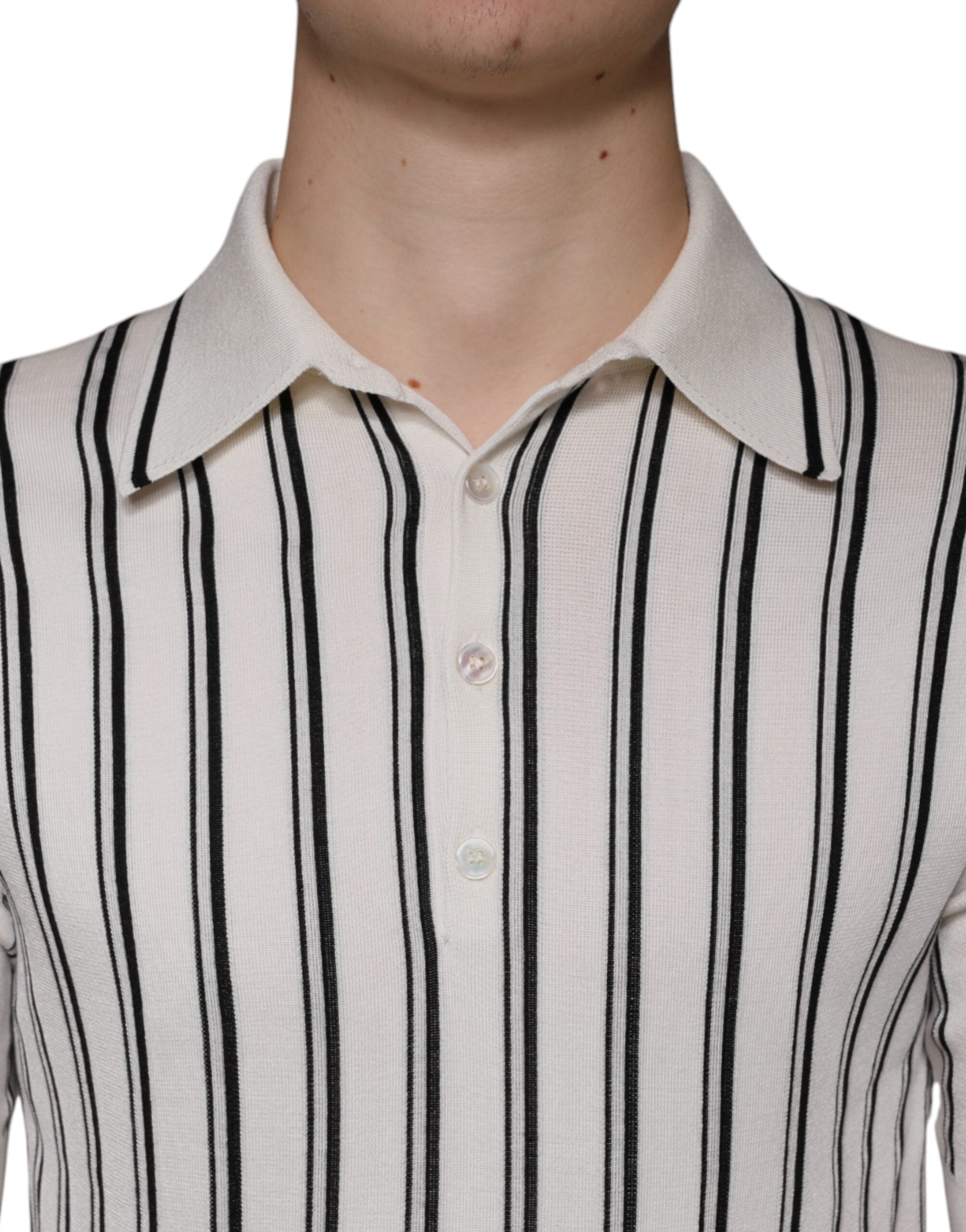 Vit Svart Randig Polo Kortärmad T-shirt