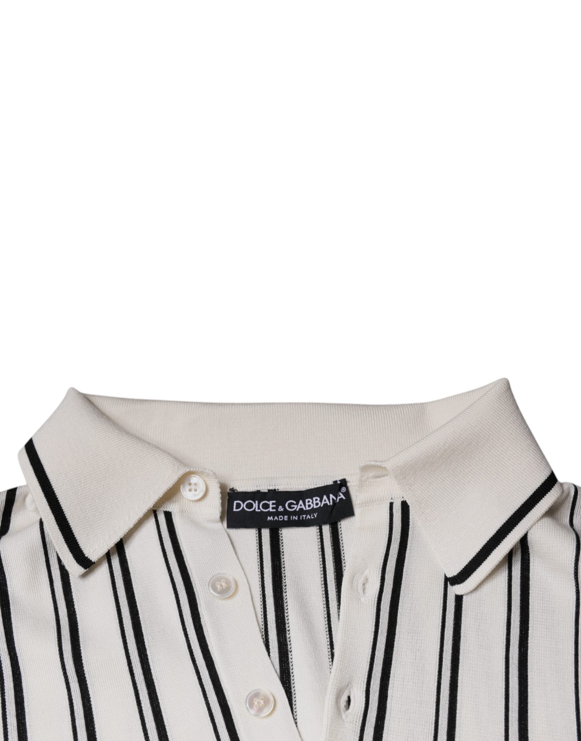 Vit Svart Randig Polo Kortärmad T-shirt