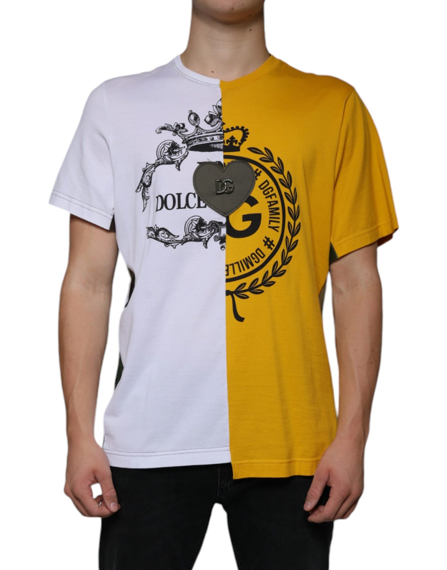 Dolce &amp; Gabbana Hvit Gul Logo Print Kortermet T-skjorte