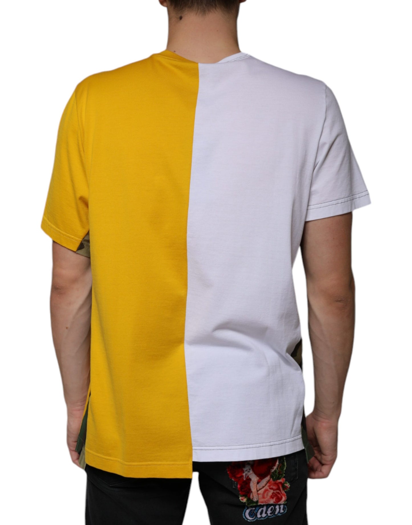 Dolce &amp; Gabbana Hvit Gul Logo Print Kortermet T-skjorte