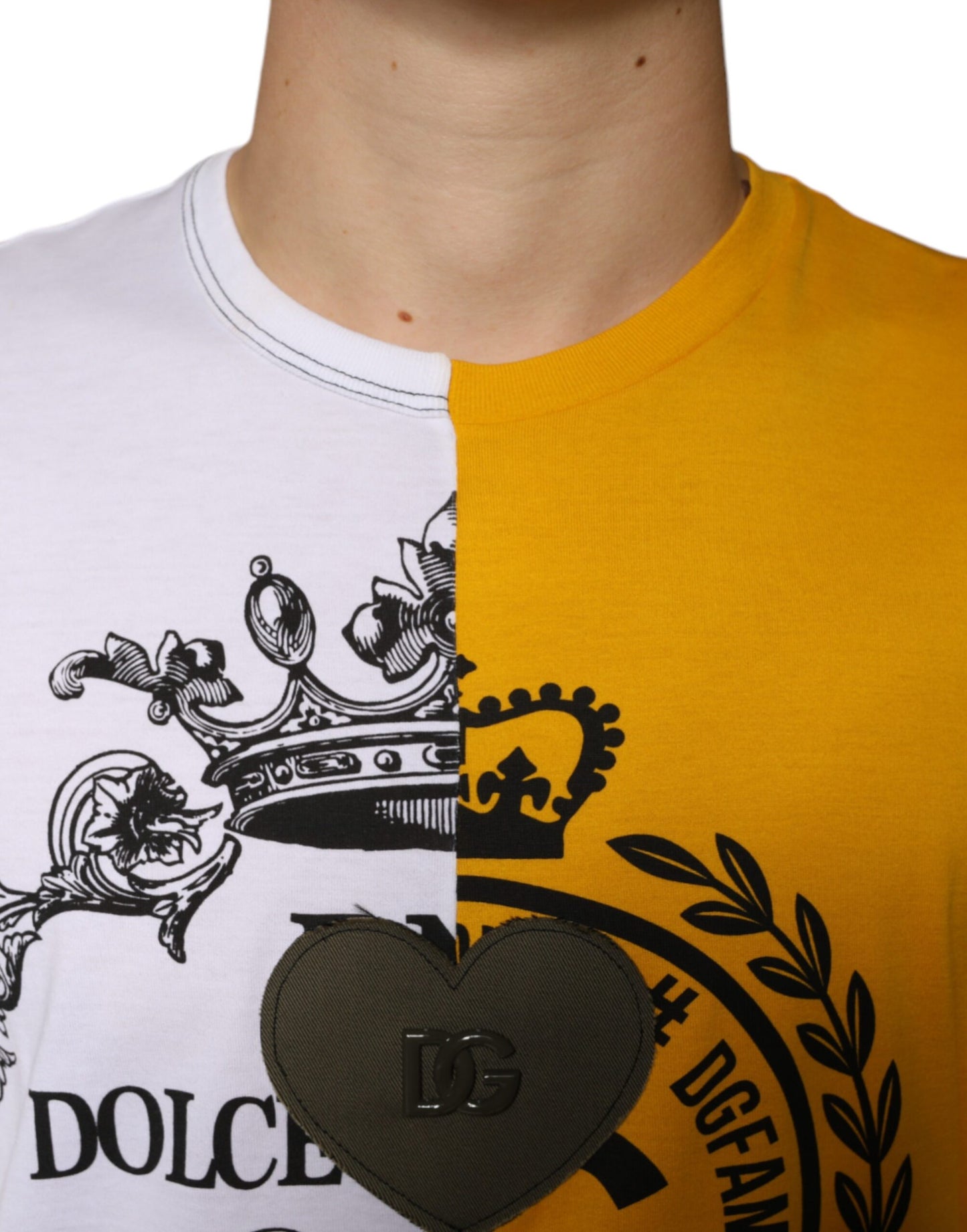 Dolce &amp; Gabbana Hvit Gul Logo Print Kortermet T-skjorte