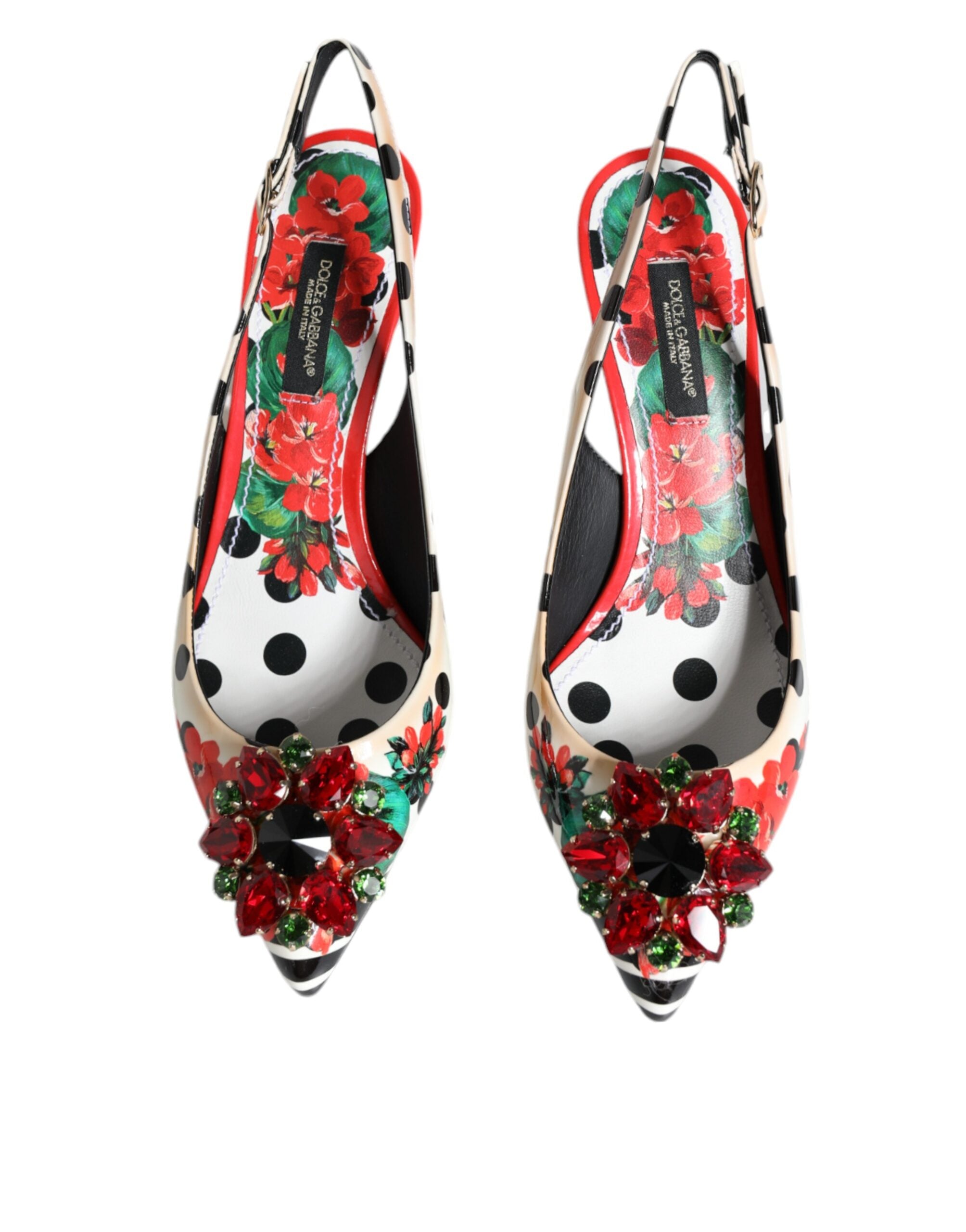 Flerfargede slingback-sko med krystaller i skinn