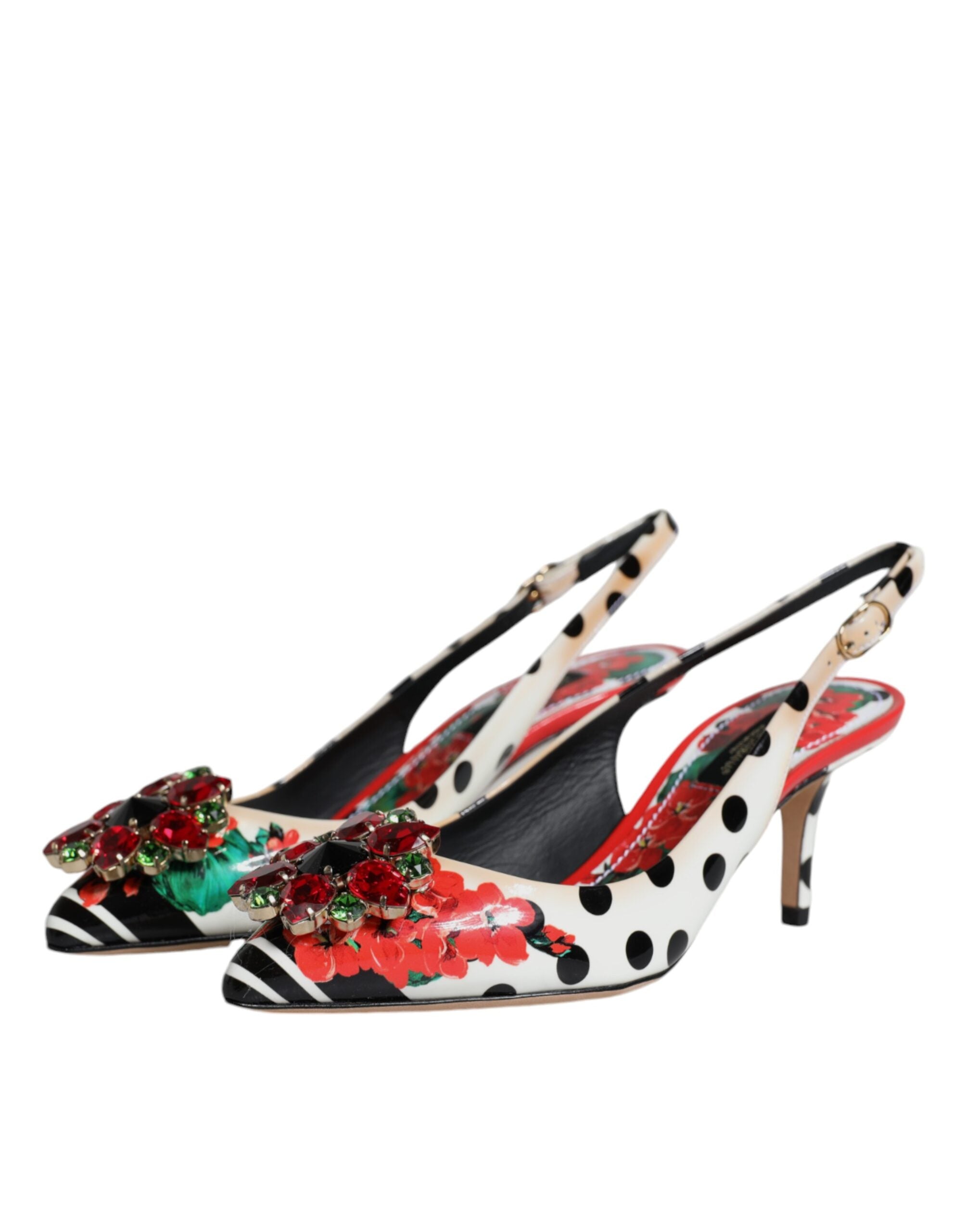 Flerfargede slingback-sko med krystaller i skinn