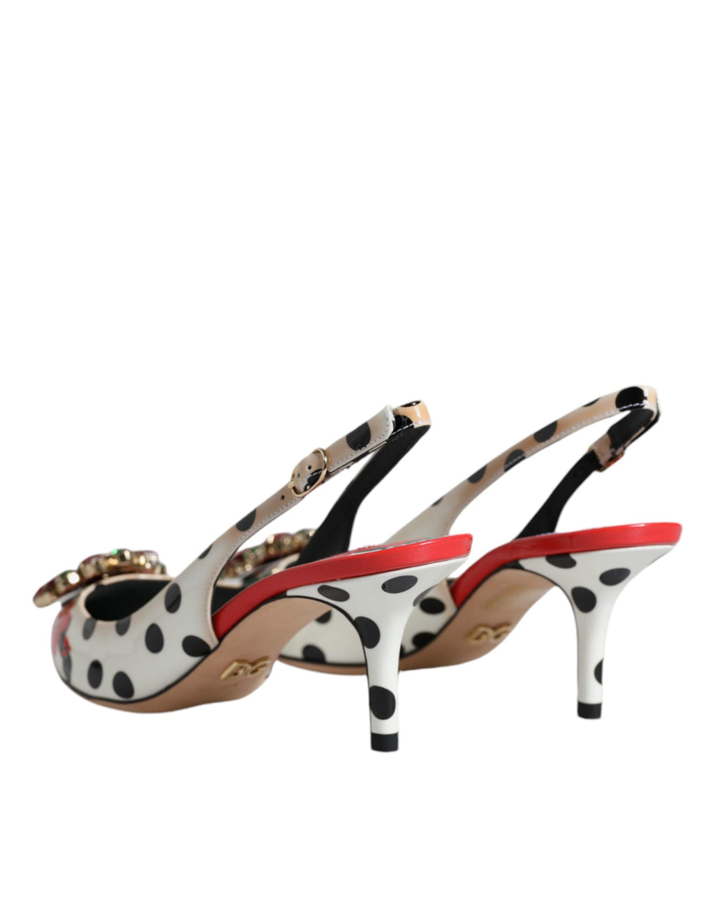 Flerfärgade läderkristallklackade slingback-skor