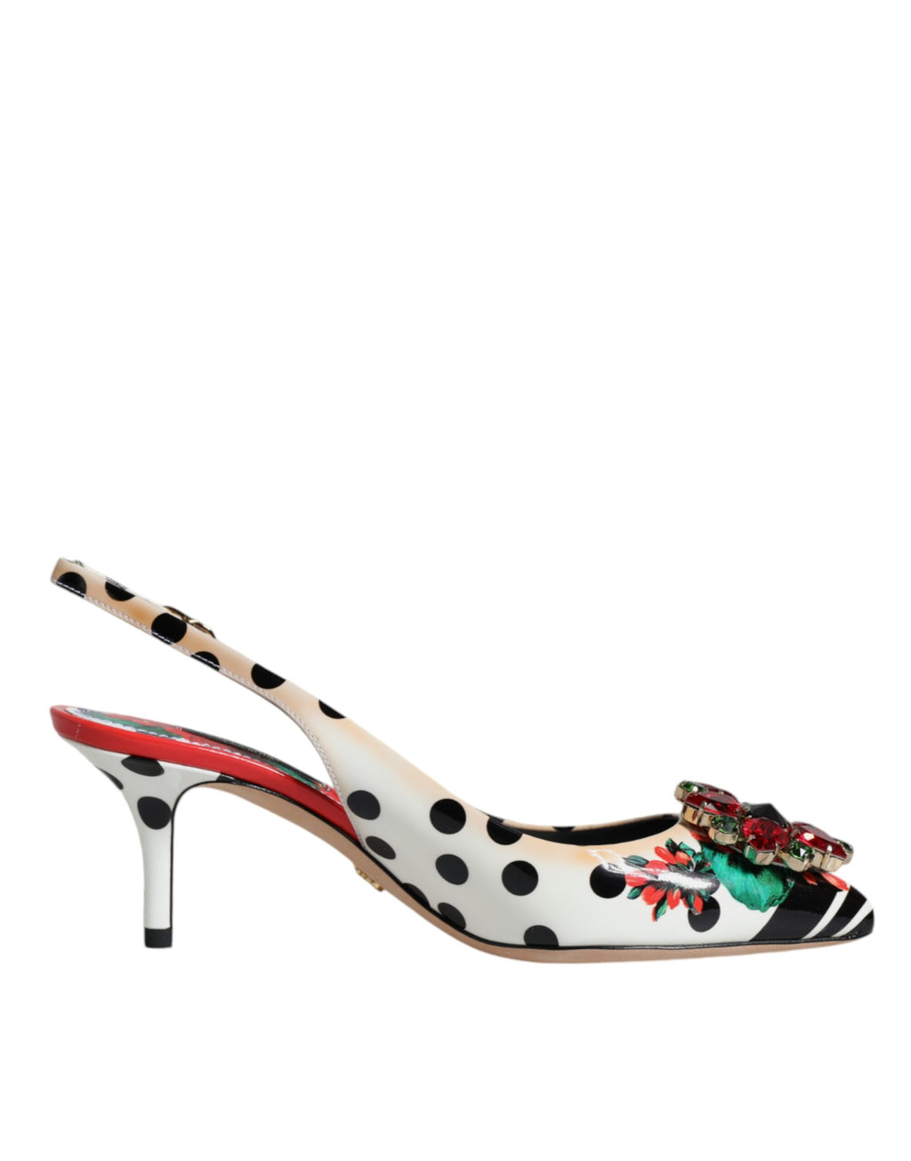 Flerfärgade läderkristallklackade slingback-skor