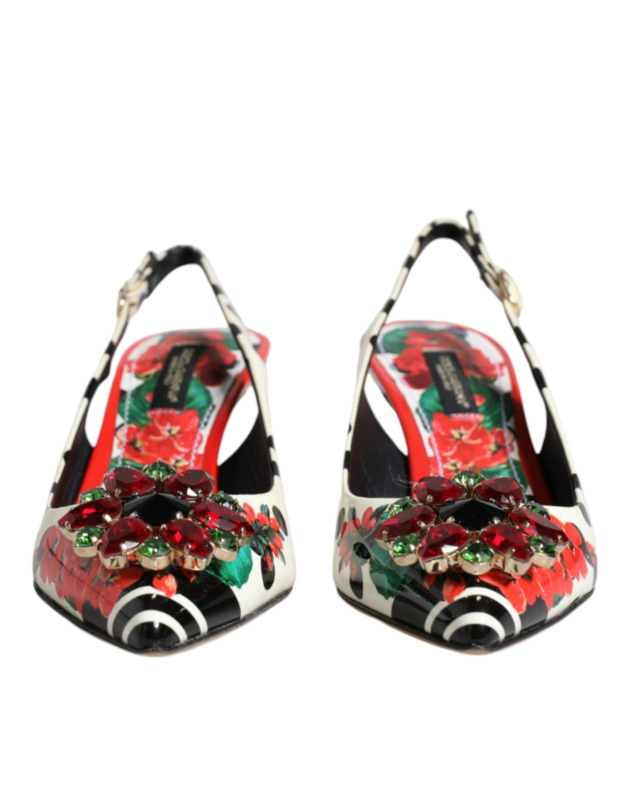 Flerfargede slingback-sko med krystaller i skinn