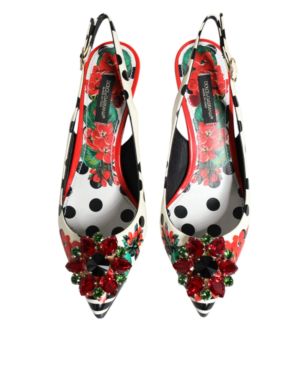 Flerfärgade läderkristallklackade slingback-skor